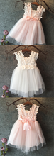 lace flower girl dress in white and pink